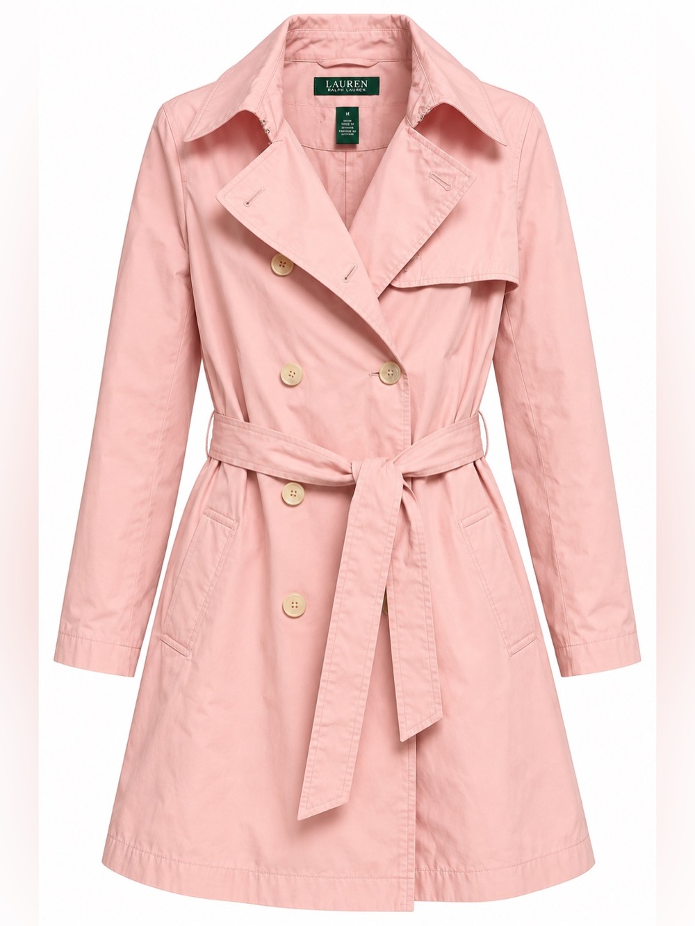 Lauren Ralph Lauren Light Pink Double-Breasted Trench Coat with Belt